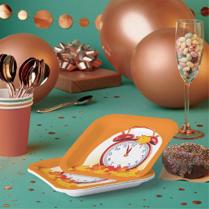 Autumn Time Change Fall Leaves And Retro Clock Paper Plate