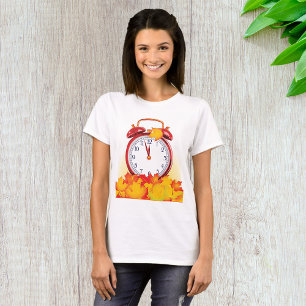 Autumn Time Change Fall Leaves And Retro Clock  T-Shirt