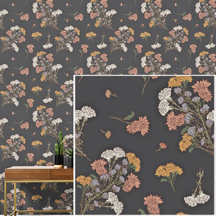 Autumn Tones Dark Botanicals Brown Wallpaper