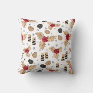 Autumn Tones Throw Pillow with Pine Cones & Holly