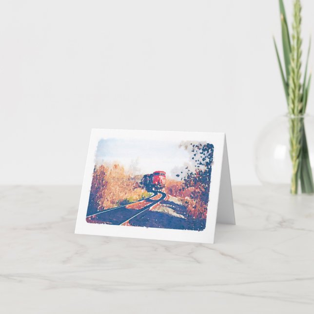 Autumn Train Watercolour Design Notecard (Front)