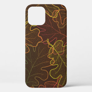 Autumn transparent oak leaves pattern background. iPhone 12 case
