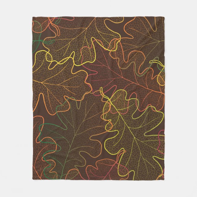 Autumn transparent oak leaves pattern background.  fleece blanket (Front)