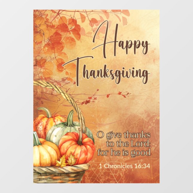 Autumn Tree 1 Chronicles 16:34 Happy Thanksgiving  Window Cling (Sheet)