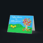 Autumn tree 50th birthday card by Jo Images<br><div class="desc">This colourful and whimsical card is perfect to celebrate your friend or loved one's 50th birthday. front of card states: "Fifty cheers to fifty years!"
inside states "Happy birthday!"</div>