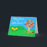 Autumn tree 50th birthday card by Jo Images<br><div class="desc">This colourful and whimsical card is perfect to celebrate your friend or loved one's 50th birthday. front of card states: "Fifty cheers to fifty years!"
inside states "Happy birthday!"</div>
