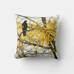 Autumn Tree And Crow Throw Pillow