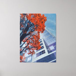 Autumn Tree and Modern Building Canvas Print