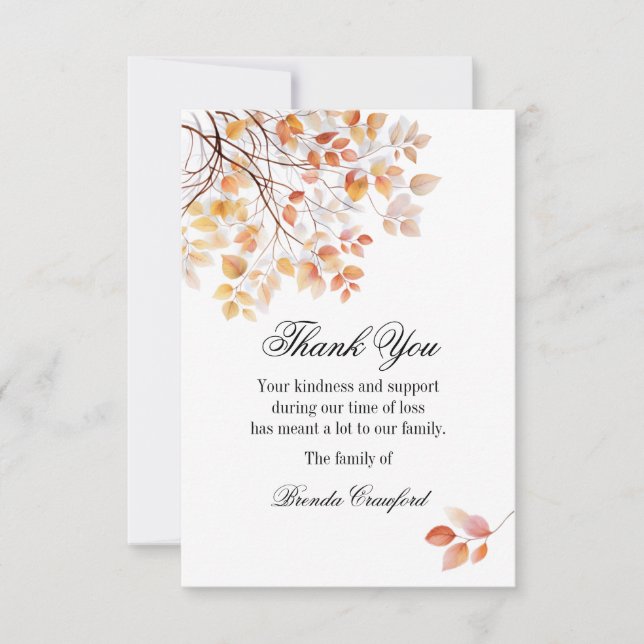 Autumn Tree Branches Funeral Thank You Card (Front)