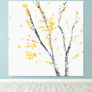 Autumn Tree Branches with Yellow Fall Leaves Canvas Print