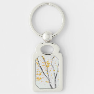 Autumn Tree Branches with Yellow Fall Leaves Keychain