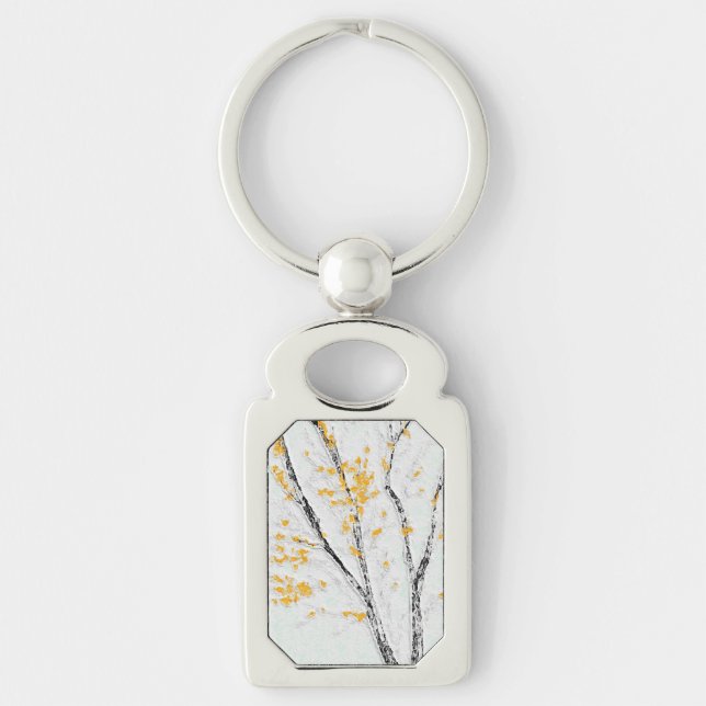 Autumn Tree Branches with Yellow Fall Leaves Keychain (Front)