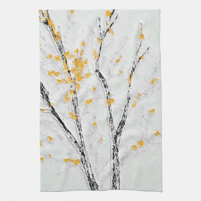 Autumn Tree Branches with Yellow Fall Leaves Kitchen Towel (Vertical)