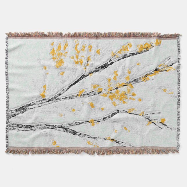 Autumn Tree Branches with Yellow Fall Leaves Throw Blanket (Front)