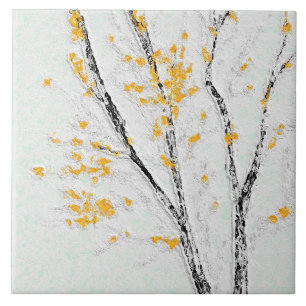 Autumn Tree Branches with Yellow Fall Leaves Tile