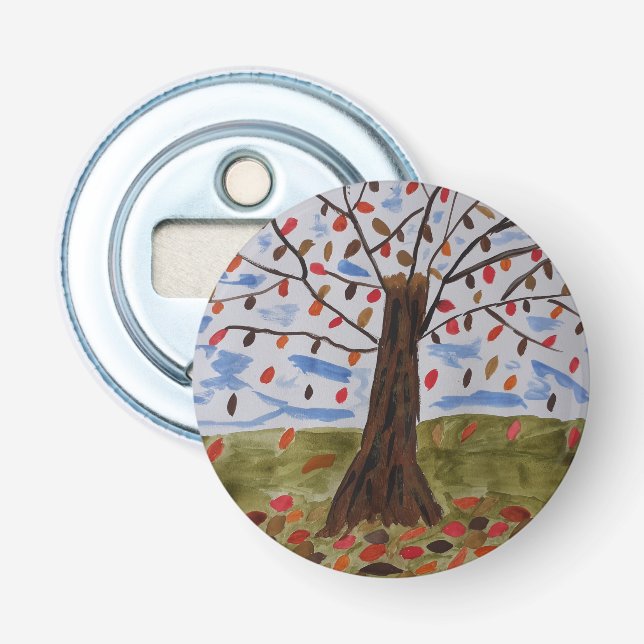 Autumn Tree Button Bottle Opener (Front)