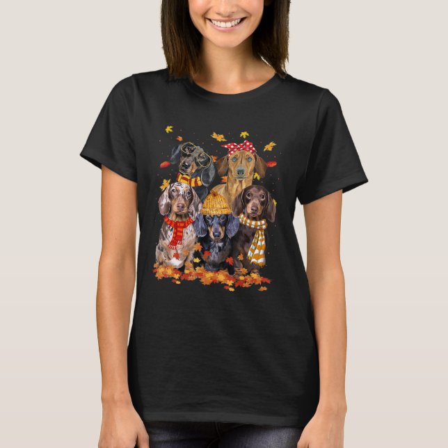 Autumn Tree Dachshund Thanksgiving Pumpkin Dog Fal T-Shirt (Front)