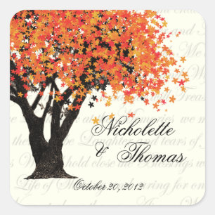 Autumn Tree Dancing Blooms Square Sticker