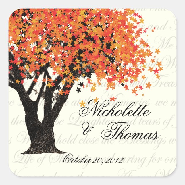 Autumn Tree Dancing Blooms Square Sticker (Front)
