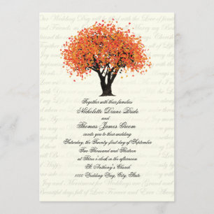 Autumn Tree Dancing Blooms Wedding Invitation