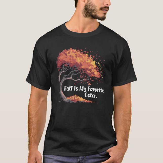 Autumn Tree Falling Leaves Whimsical Fall T-Shirt (Front)