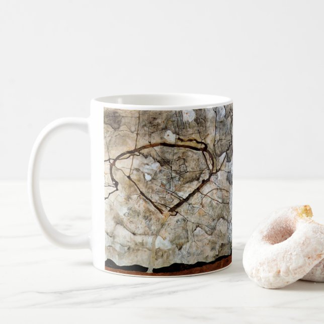 Autumn Tree in Movement by Egon Schiele Coffee Mug (With Donut)
