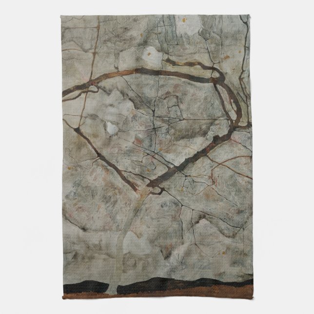 Autumn Tree in Movement by Egon Schiele Kitchen Towel (Vertical)