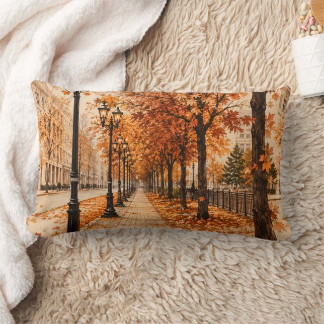 Autumn Tree Lined Street Throw Pillow (Blanket)