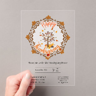 Autumn Tree Mandala Fall Foliage & Thanksgiving Acrylic Invitations