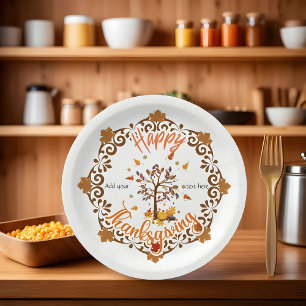 Autumn Tree Mandala Fall Foliage & Thanksgiving Paper Plate