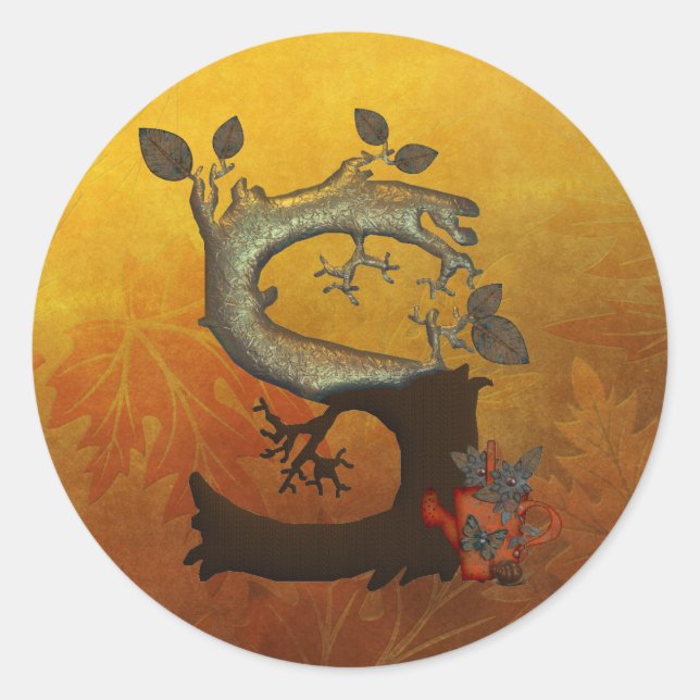 Autumn Tree Monogram S Classic Round Sticker (Front)