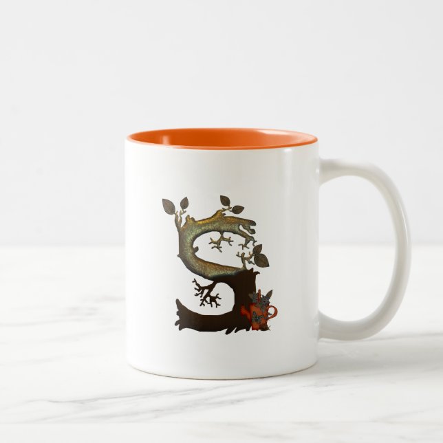 Autumn Tree Monogram S Two-Tone Coffee Mug (Right)