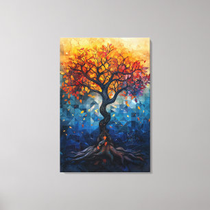 Autumn Tree Mosaic Geometric Glow Art Canvas Print