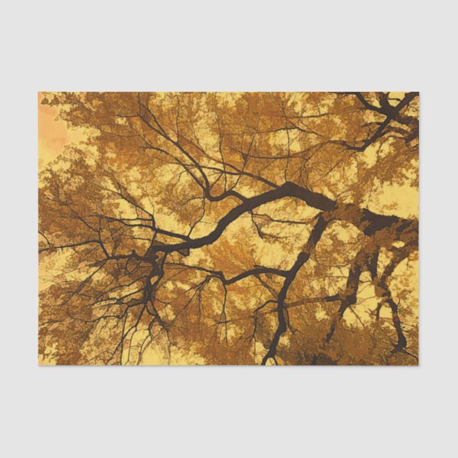 Autumn Tree Orange Leaves Yellow Sky Tissue Paper (Front)