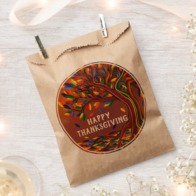 Autumn Tree Personalized Happy Thanksgiving Party Favour Bag (Clipped)