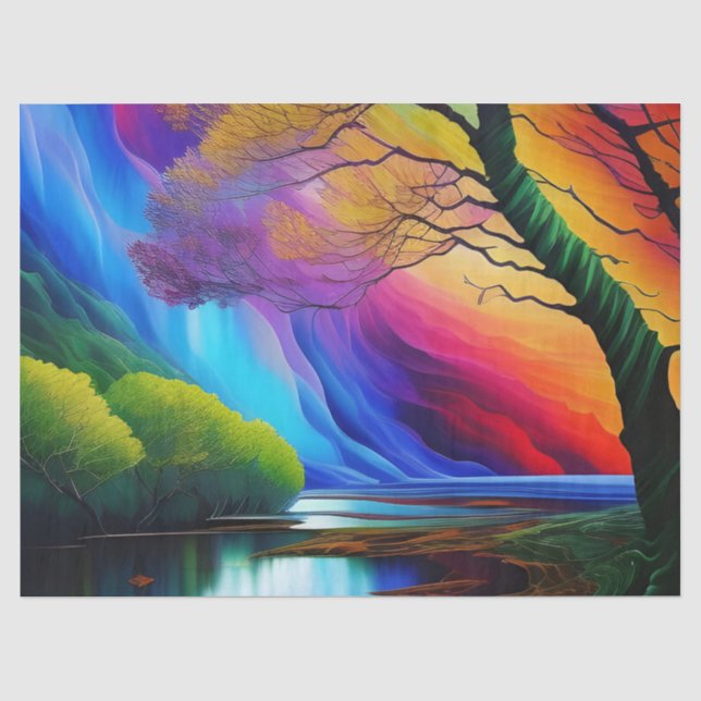 Autumn Tree Rainbow Ridge serene waters Tissue Paper (Front)