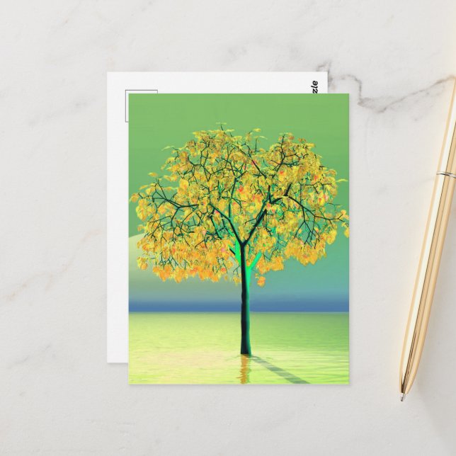 Autumn Tree Sunset Postcard (Front/Back In Situ)