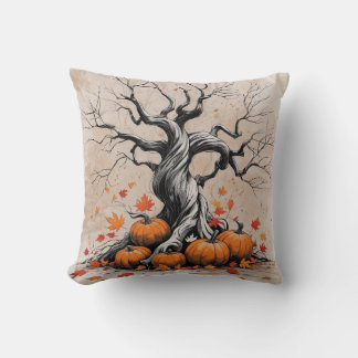Autumn Tree with Pumpkins Pillow