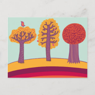 Autumn Trees And Bird Postcard