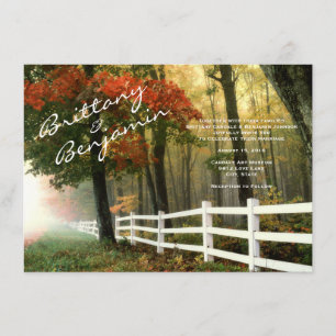 Autumn Trees Fall Leaves Fence Wedding Invitations