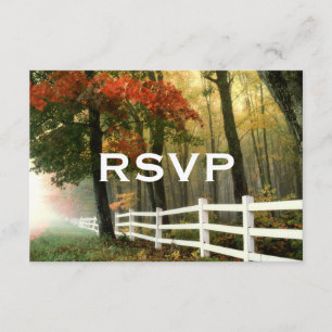 Autumn Trees Fall Leaves Fence Wedding RSVP Cards