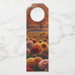 Autumn trees/field with mums bottle tag