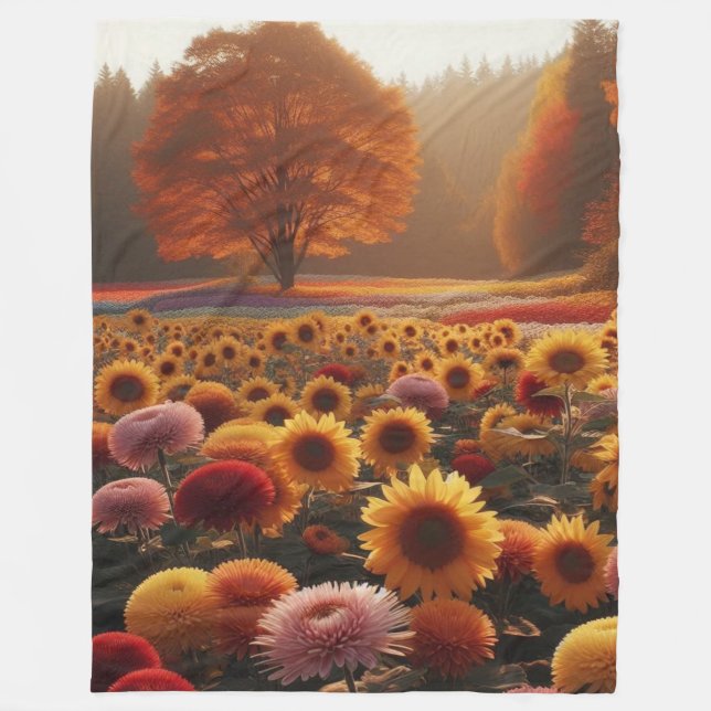 Autumn trees/field with mums fleece blanket (Front)