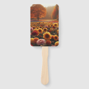 Autumn trees/field with mums hand fan