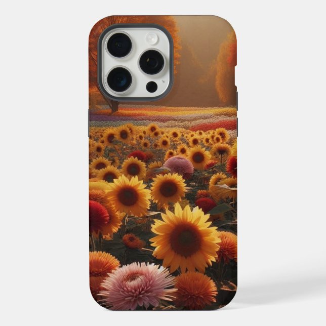 Autumn trees/field with mums iPhone case (Back)