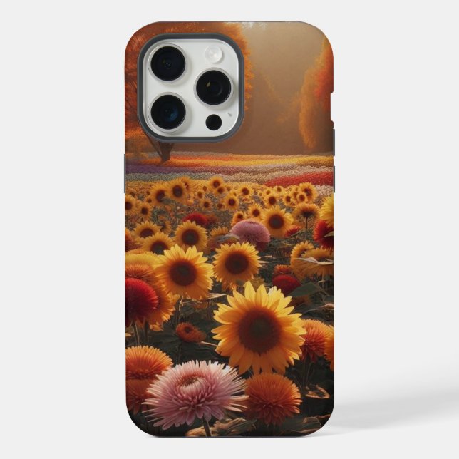 Autumn trees/field with mums iPhone case (Back)