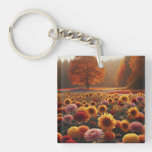 Autumn trees/field with mums keychain