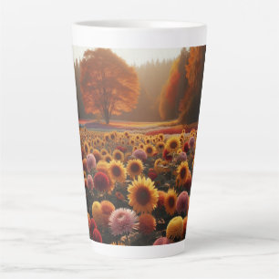 Autumn trees/field with mums latte mug