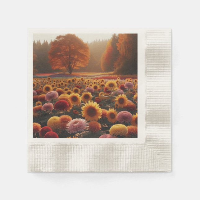 Autumn trees/field with mums napkin (Front)