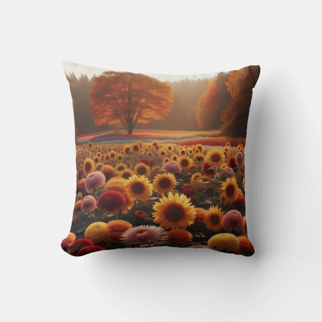 Autumn trees/field with mums throw pillow (Front)